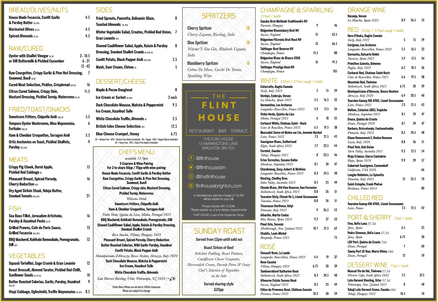 Flint House Food & Drinks Menu